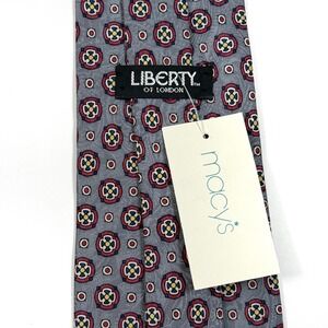 VTG Liberty of London Mens Silk Geometric Pattern‎ Tie Gray Red Yellow NWT W: 4"